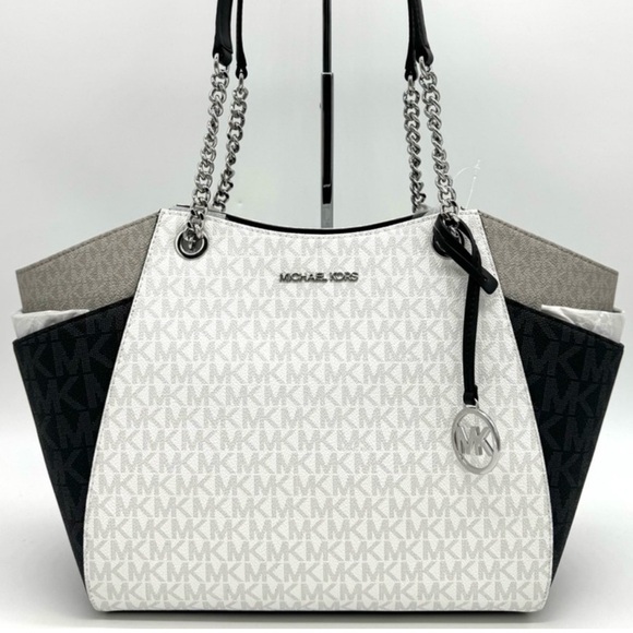 Michael Kors Large Jet Set Travel Chain Shoulder Bag Optic White Multi - Picture 1 of 10